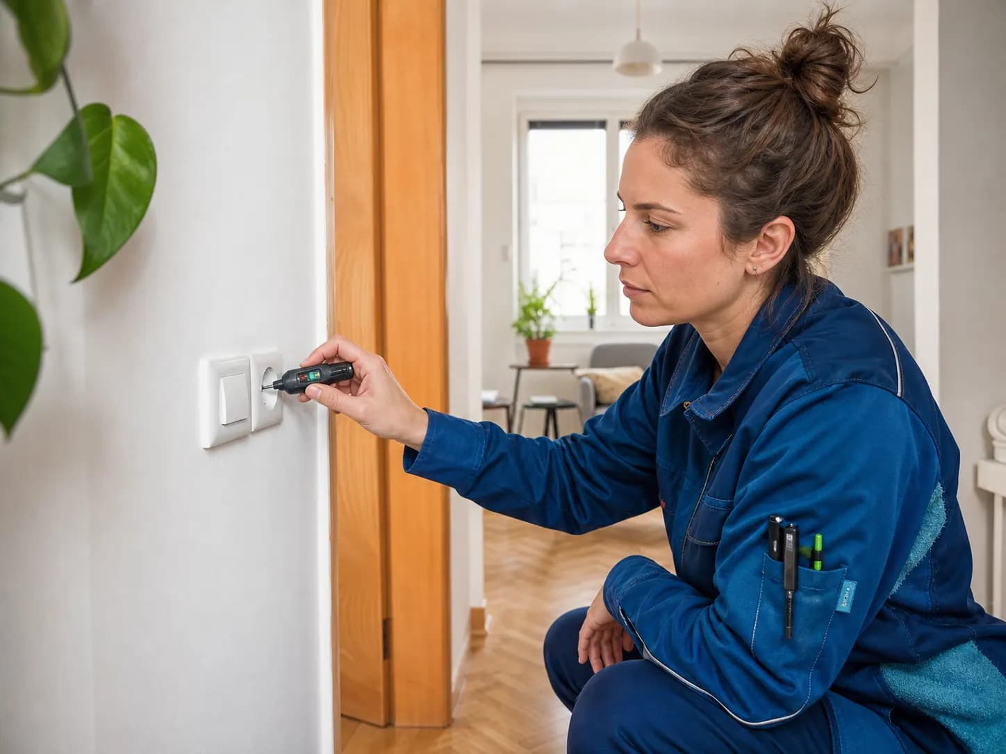 A technician diagnosing a household appliance